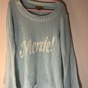 Wildfox Light Blue 'Merde!' Sweater